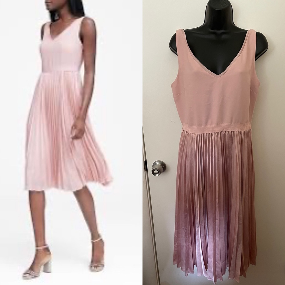 banana republic fit and flare pleated smoky rose pink dress size 8